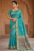 Royal Aqua Blue Soft Nylon Tissue Jacquard Saree Tassels for Women