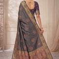 Elegant Charcoal Grey Soft Nylon Tissue Jacquard Saree for Women