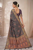 Elegant Charcoal Grey Soft Nylon Tissue Jacquard Saree for Women