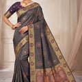Elegant Charcoal Grey Soft Nylon Tissue Jacquard Saree for Women