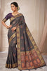 Elegant Charcoal Grey Soft Nylon Tissue Jacquard Saree for Women