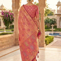 Premium Peach Pink Soft Nylon Tissue Jacquard Saree Tassels for Women