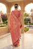 Premium Peach Pink Soft Nylon Tissue Jacquard Saree Tassels for Women