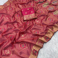 Premium Peach Pink Soft Nylon Tissue Jacquard Saree Tassels for Women