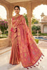 Premium Peach Pink Soft Nylon Tissue Jacquard Saree Tassels for Women