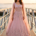 Stunning Blush Pink Net Handwork Designer Party Wear Gown with Dupatta for Women