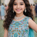 Elegant Teal Blue Embroidered Fendy Silk Wedding Wear Palazzo Suit for Girls