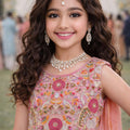 Stunning Peach Pink Embroidered Fendy Silk Wedding Wear Palazzo Suit for Girls