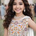 Beautiful Off-White Embroidered Fendy Silk Wedding Wear Palazzo Suit for Girls