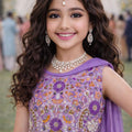 Charming Purple Embroidered Fendy Silk Wedding Wear Palazzo Suit for Girls