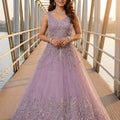 Stylish Lavender Net Handwork Designer Party Wear Gown for Women