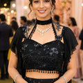 Elegant Black Lycra Embroidered Lehenga Choli with Cape Style Dupatta for Wedding