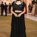 Elegant Black Lycra Embroidered Lehenga Choli with Cape Style Dupatta for Wedding