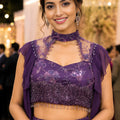 Stylish Purple Lycra Embroidered Lehenga Choli with Cape Style Dupatta for Wedding