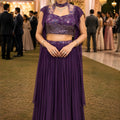 Stylish Purple Lycra Embroidered Lehenga Choli with Cape Style Dupatta for Wedding