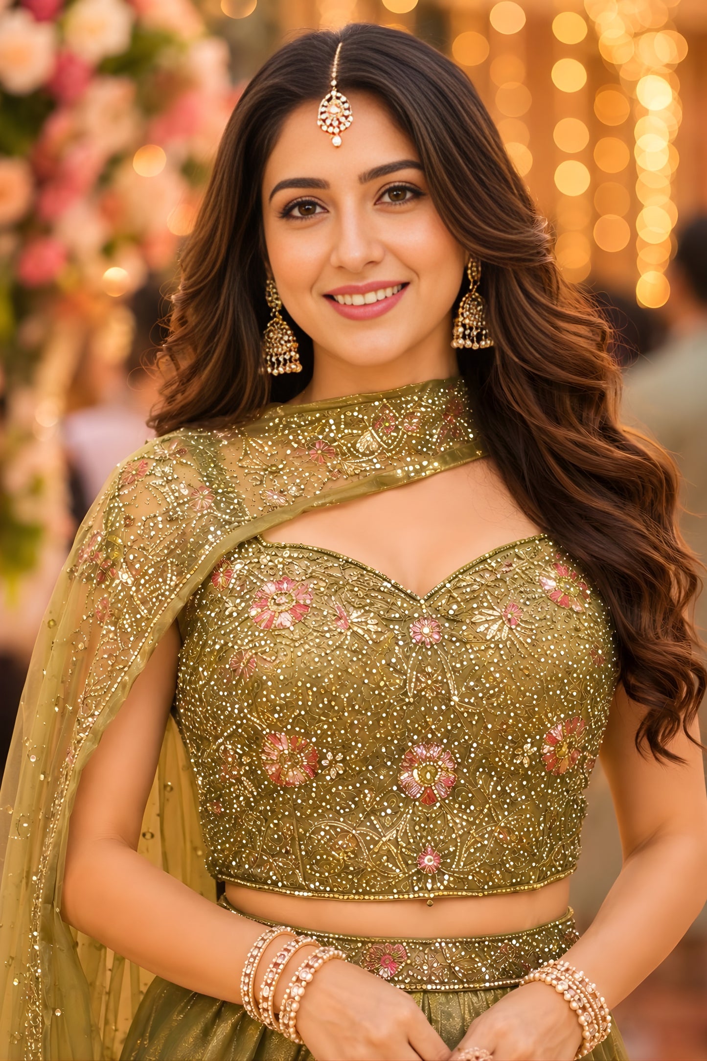 Stunning Olive Green Fandy Silk Embroidered Lehenga Choli with Designer Dupatta for Wedding