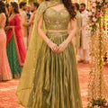 Stunning Olive Green Fandy Silk Embroidered Lehenga Choli with Designer Dupatta for Wedding