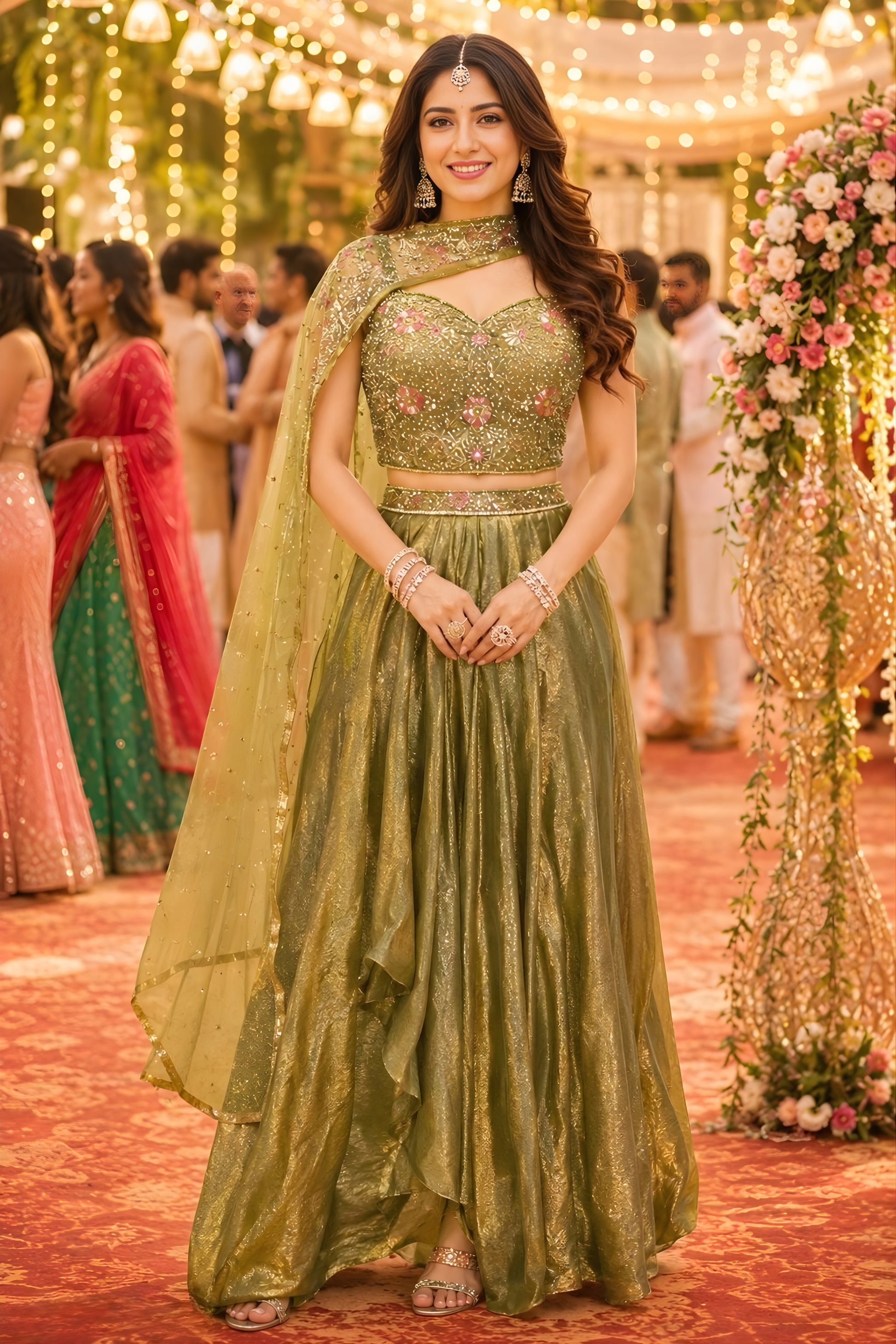 Stunning Olive Green Fandy Silk Embroidered Lehenga Choli with Designer Dupatta for Wedding