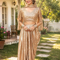 Stunning Golden Satin Designer Lehenga Choli with Heavy Sequin Embroidery Work for Wedding