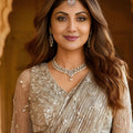 Elegant Grey Georgette Saree with Beads Work for Wedding