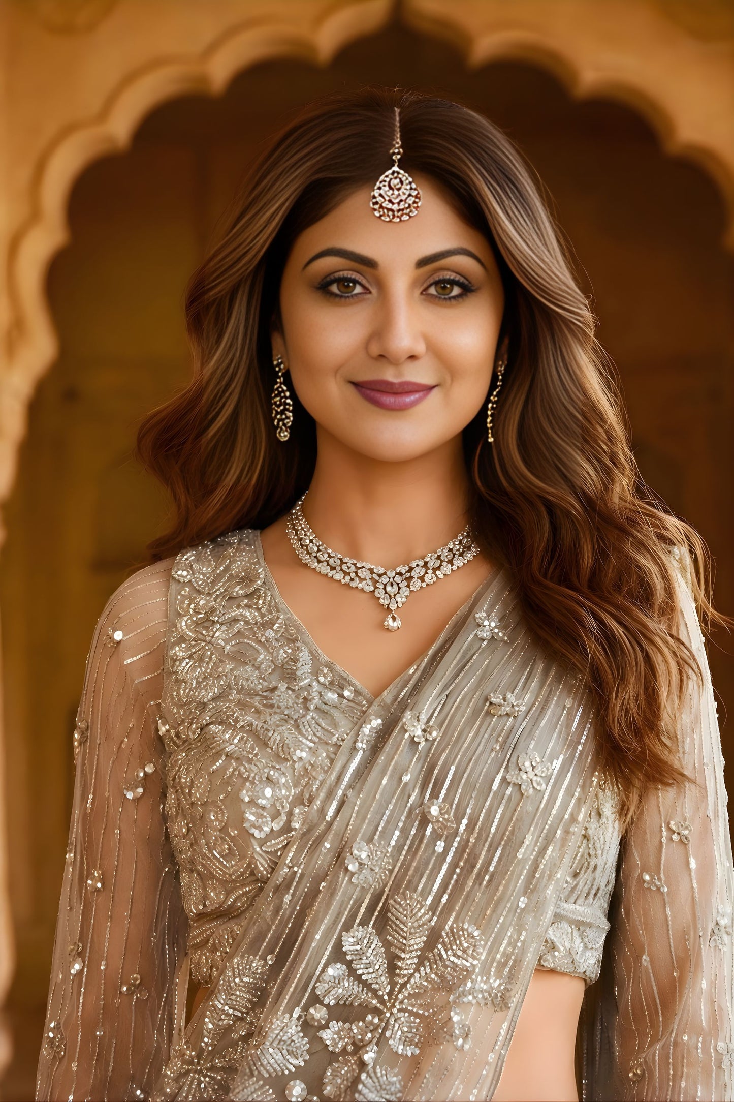 Elegant Grey Georgette Saree with Beads Work for Wedding