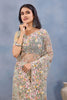 Sage Green Floral Embroidered Net Saree with Designer Border