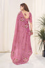 Dusty Rose Pink Organza Saree Floral Embroidery Designer Blouse