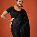 Black Sequin Embroidered Saree with Blouse Party Wear Saree