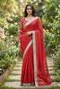 Elegant Red Georgette Saree Silver Border Blouse Piece Festive Wear