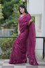 Wine Purple Organza Saree Embroidered Border Designer Blouse