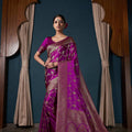 Majestic Purple Pure Satin Silk Banarasi Weaving Saree for Women