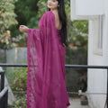 Wine Purple Organza Saree Embroidered Border Designer Blouse
