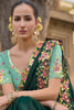 Dark Green Floral Embroidered Designer Saree with Lace Border
