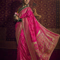 Gorgeous Rani Pink Viscose Dola Silk Saree Zari Work Embroidery Work for Women
