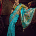 Royal Turquoise Blue Viscose Dola Silk Saree Zari Embroidery for Women