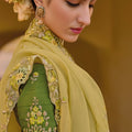 Light Yellow Floral Embroidered Designer Saree with Embroidered Border