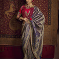 Stylish Purple Green Viscose Dola Silk Saree Zari Embroidery Work for Women