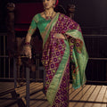 Stylish Purple Green Viscose Dola Silk Saree Zari Embroidery Work for Women