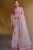 Soft Pink Floral Embroidered Designer Saree with Embroidered Border