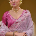 Soft Pink Floral Embroidered Designer Saree with Embroidered Border