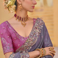 Grey Floral Embroidered Designer Saree with Embroidered Border