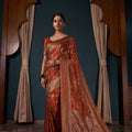 Captivating Rust Orange Pure Satin Silk Banarasi Weaving Saree for Women