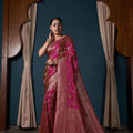 Stunning Rani Pink Pure Satin Silk Banarasi Weaving Saree for Women