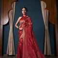 Magnificent Red Pure Satin Silk Banarasi Weaving Saree for Women