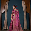 Elegant Magenta Pure Satin Silk Banarasi Weaving Saree for Women