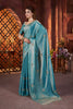 Teal Silk Saree with Zari Embroidery Butti Work Designer Blouse