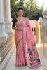Pink Linen Silk Saree with Multicolor Floral Print Woven Border