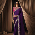 Purple Designer Embroidered Saree with Heavy Border Stylish Blouse 