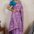 Lavender Banarasi Silk Saree with Rich Zari Floral Weaving Border