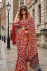 Red Geometric Printed Saree with Ethnic Border Designer Blouse